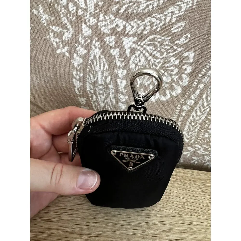 Prada Re-Nylon Mini Pouch with Keychain Black 1TT119
